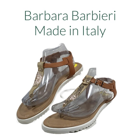 Barbara Barbeiri Made in Italy Leather Metallic Sandals‎ - Picture 1 of 3
